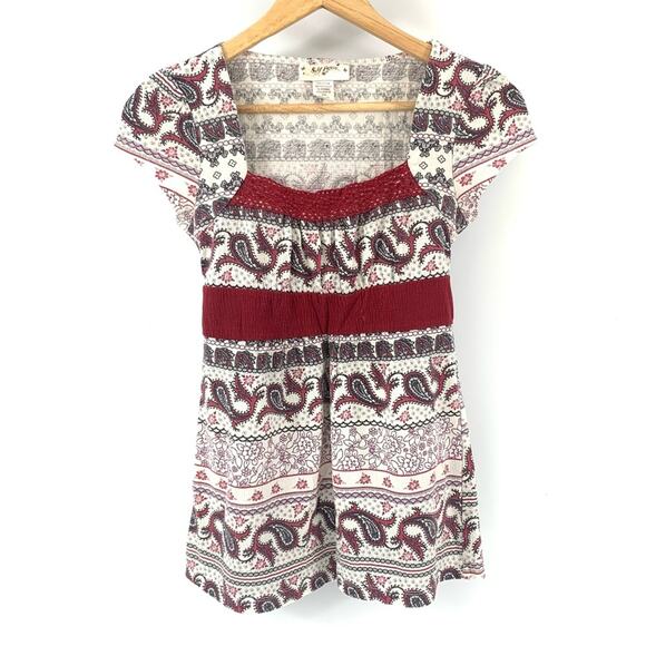 Paisley A Line Empire Short Sleeve Top - Picture 1 of 8